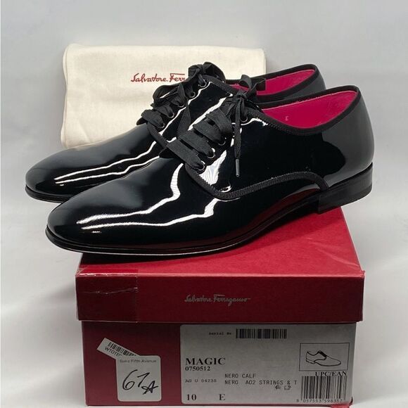 Ferragamo Magic Patent Leather Derby Shoes size 10